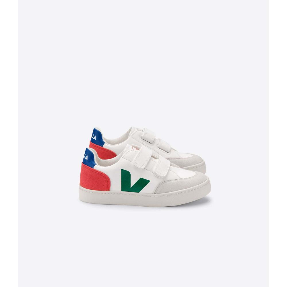 Veja V-12 LEATHER Kids\' Sneakers White/Green/Red | NZ 875CTV